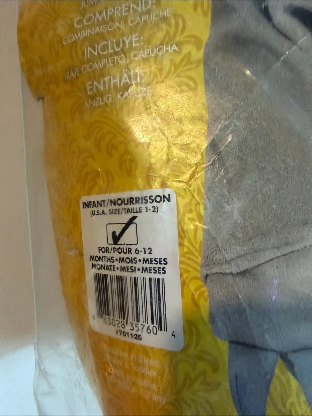 Rubie's Gray Infant Sloth Costume with Hood